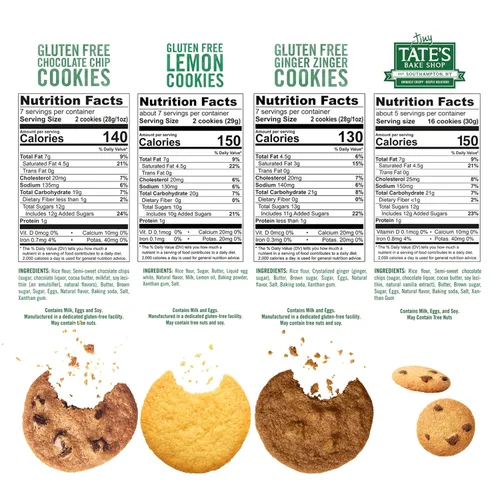 Vista 2 de Tate's Bake Shop Paquete variado de galletas sin gluten, limón, jengibre, chispas de chocolate y pequeñas galletas con chispas de chocolate, 4 bolsas