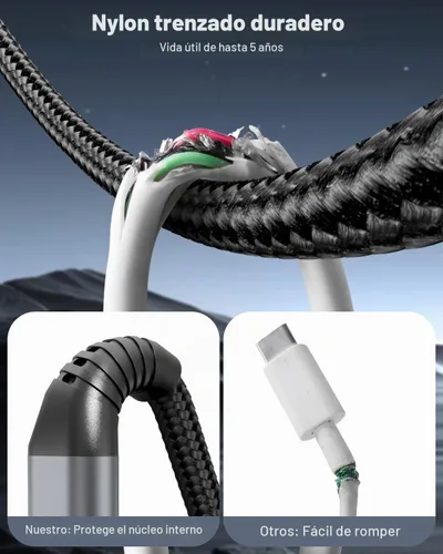 Vista 6 de Cable USB C a USB C, paquete de 2 cables USB C en espiral de 3 pies para automóvil, carga rápida de 60 W, cable de carga de automóvil trenzado USB-C