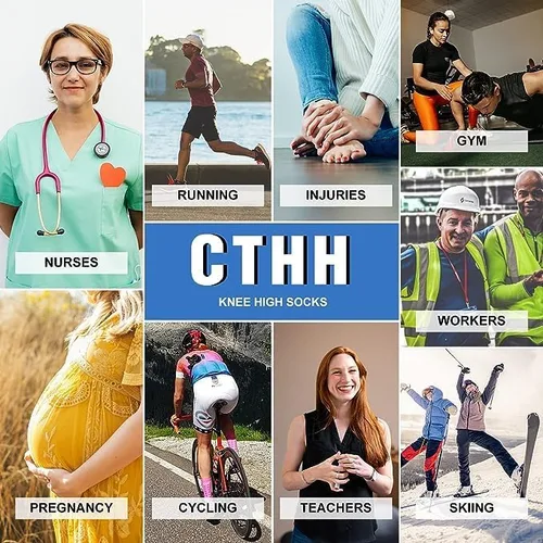 Vista 7 de CTHH Calcetines cálidos de invierno hasta la rodilla para mujer, calcetines negros largos y gruesos, soporte para senderismo, trabajo (5 pares)