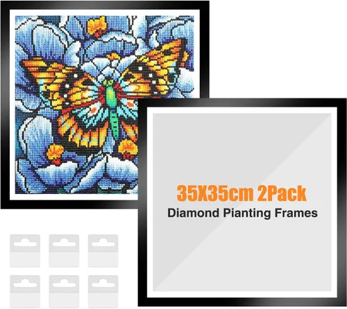 Vista 10 de GHHKUD Paquete de 2 marcos de pintura de diamante, marcos para lienzo de pintura de diamante de 11.8 x 11.8 in, marco de arte magnético de diamante