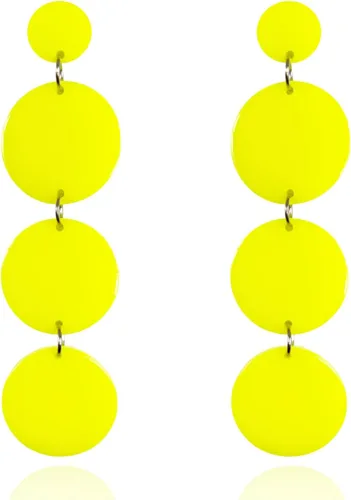 Vista 7 de Aretes colgantes redondos de neón de los años 80, aretes colgantes de disco circular de acrílico para mujer Negro