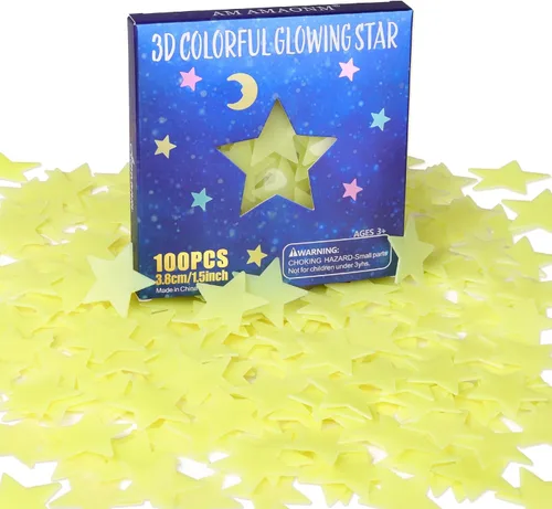 Vista 13 de AM AMAONM - Calcomanías de estrellas azules fluorescentes que brillan en la oscuridad, plástico noctilucente, para decorar paredes y techos