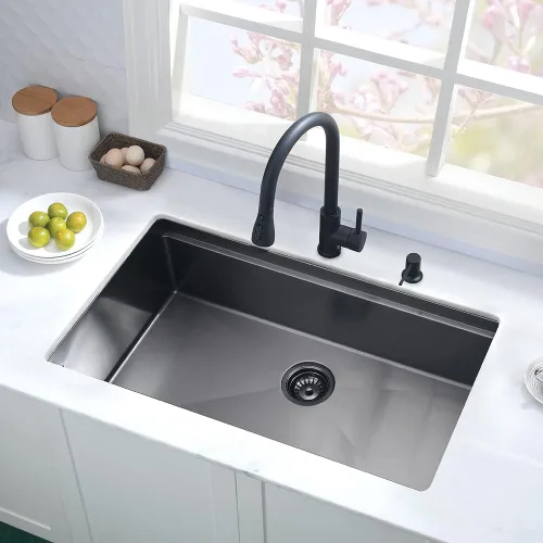 Vista 3 de Fregadero de cocina negro de 25 pulgadas para montaje inferior, fregadero de cocina de acero inoxidable negro de 25 x 19 pulgadas, fregadero