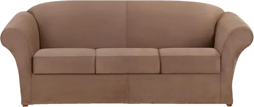 Vista 24 de SURE FIT funda para silla con alas y cojín en T de gamuza suave, de una pieza, ajuste relajado, poliéster, lavable a máquina, color chocolate