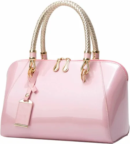 Vista 8 de Bolso bandolera con asa superior para mujer, con diseño de paten brillante Vino