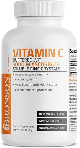 Vista 6 de Bronson Polvo de vitamina C tamponada con ácido ascórbico tamponado con cristales finos solubles en ascorbato de sodio - Promueve el sistema