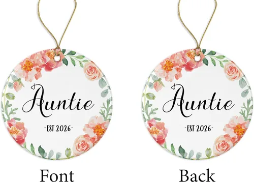 Vista 2 de DiandDesignGift Auntie Est 2021 - Regalo de primera vez para tía nueva tía estimada 2021 – Adorno de Navidad de la tía 2021 – Regalo de recuerdo