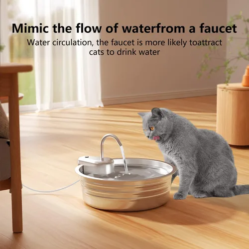 Vista 3 de Fuente de agua para gatos de acero inoxidable, fuente de agua para mascotas de gran capacidad de 135 onzas / 4 litros para gatos en interiores