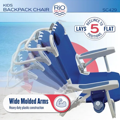 Vista 5 de Rio Beach - Silla de playa plegable de 5 posiciones para niños, color azul