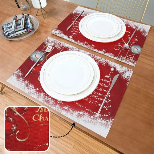 Vista 2 de Juego de 4 manteles individuales con diseño de árbol de Navidad, diseño de árbol de Navidad, resistentes al calor, manteles individuales lavables