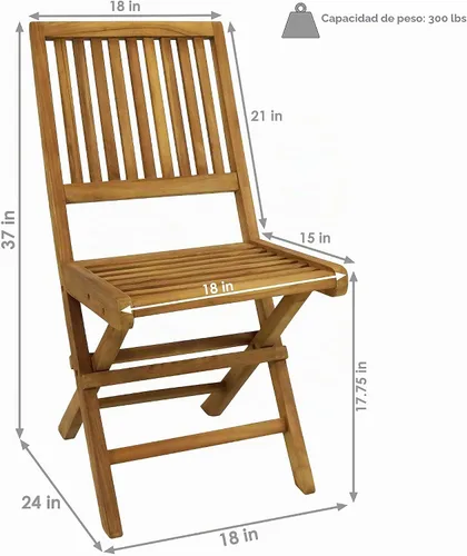 Vista 3 de Sunnydaze - Sillas plegables de madera de teca para exteriores, juego de 2 sillas plegables de patio para terraza o balcón, muebles de madera