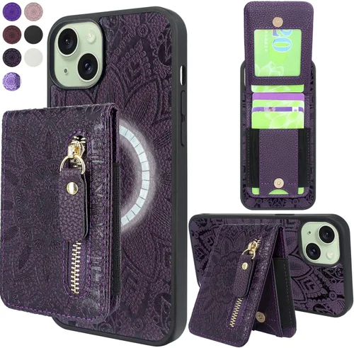 Vista 11 de Harryshell Funda magnética para iPhone 15 Pro compatible con carga inalámbrica MagSafe y MagSafe con bolsillo con cremallera para montaje