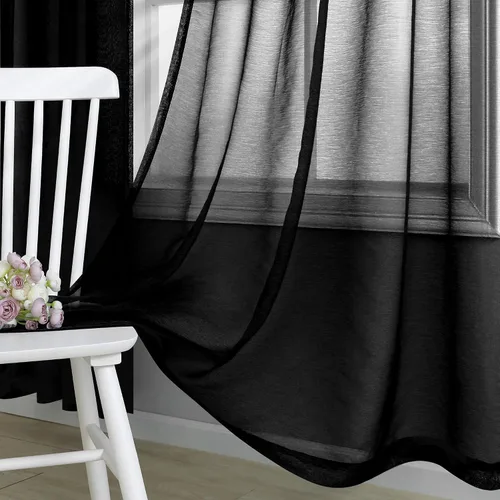 Vista 6 de Cortinas traslúcidas negras de 45 pulgadas de largo para ventanas de baño, juego de 2 paneles, cortinas de media ventana para cocina y dormitorio