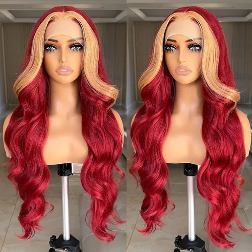 Vista 14 de FABELLE - Peluca de cabello sintético rubio ceniza con encaje frontal de 13 x 4 HD, sin pegamento, parte media ondulada de 30 pulgadas, para usar