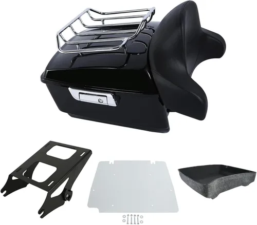 Vista 38 de Respaldo de Maletero de Equipaje King Tour Negro Brillante con Placa de Rack de Montaje Compatible con Harley Modelos Touring 2014-2025 Road Glide