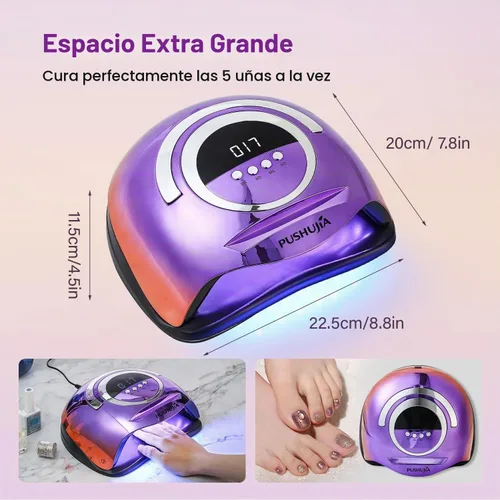 Vista 7 de Lámpara de uñas profesional de 300 W, secado rápido, sensor de movimiento automático, 4 ajustes de temporizador, cobertura uniforme de 72 LED