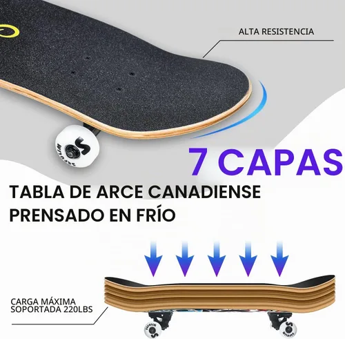 Vista 4 de 31 x 8 Inch Complete Skateboard, 7 Layer Canadian Maple Double Kick Deck
