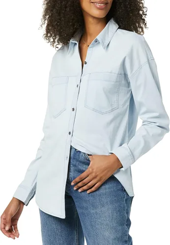 Vista 4 de Tienda Essentials Camisa de túnica de dos bolsillos de gran tamaño de mezclilla para mujer (anteriormente Goodthreads)