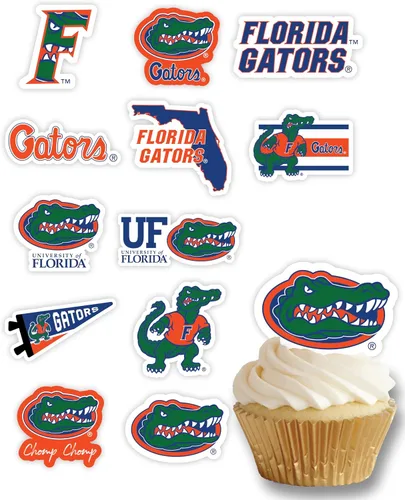 Vista 16 de Decoraciones para cupcakes de la Universidad de Alabama, suministros para fiestas de fútbol americano, cumpleaños, graduación (24 piezas)