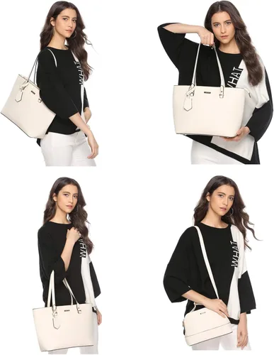 Vista 6 de Juego de 4 bolsas de cuero sintético para mujer, bolsa de hombro, asa superior, cartera
