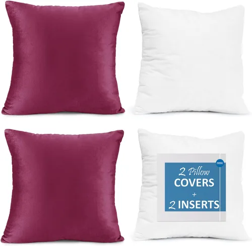 Vista 59 de Nestl Juego de 2 rellenos de almohada con terciopelo suave y sólido, juego de fundas de almohada cuadradas decorativas para sofá, automóvil Azul