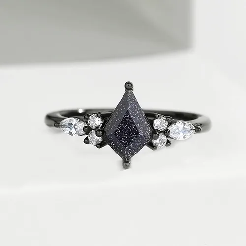 Vista 3 de Anillos de promesa personalizados para parejas, anillos negros a juego para parejas, anillo grabado de piedra arenisca azul en forma de cometa