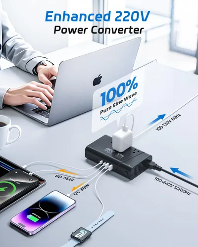 Vista 2 de DOACE Convertidor de 220 V a 110 V - Convertidor de voltaje de 800 W de EE. UU. a Europa para alisador de cabello, rizador, teléfono, convertidor