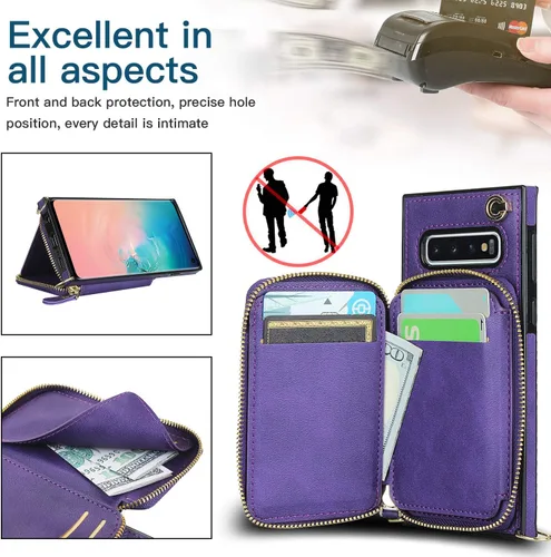 Vista 7 de Asuwish Funda de teléfono para Samsung Galaxy S10 con protector de pantalla de vidrio templado y soporte para tarjetas con cremallera, soporte