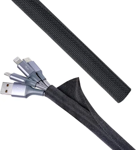 Vista 11 de Cable trenzado dividido negro de 1/2 pulgadas -12 pies de mangas de gestión Flexible Woven Braided Cover Self-Wrapping Wire Loom Cord Protector