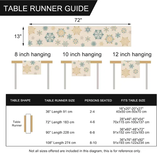 Vista 6 de Seliem Camino de Mesa de Copos de Nieve de Invierno, Bufanda de Mesa Dorada y Azul para Cocina y Hogar, Decoración Festiva de Navidad, Decoraciones