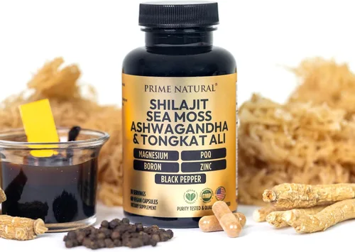 Vista 4 de Shilajit 1000 mg, musgo marino irlandés 100 mg, Ashwagandha 100 mg, Tongkat Ali, boro, magnesio, PQQ y más 60 cápsulas – Suministro de 30 días