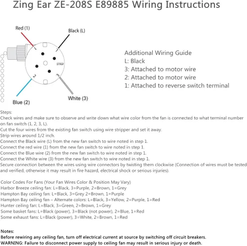 Vista 6 de Zing Ear ZE-208S - Interruptor de ventilador de 3 velocidades y 4 cables, control de velocidad de cadena de tracción para ventiladores de techo