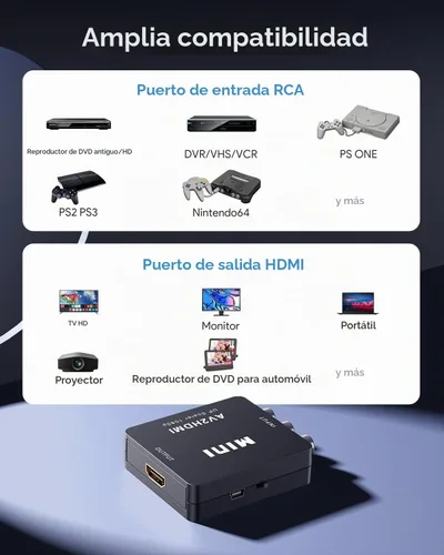 Vista 5 de ABLEWE RCA a HDMI, Convertidor de AV a HDMI, Adaptador convertidor de audio y video de 1080P Mini RCA Compuesto CVBS Compatible con PAL/NTSC