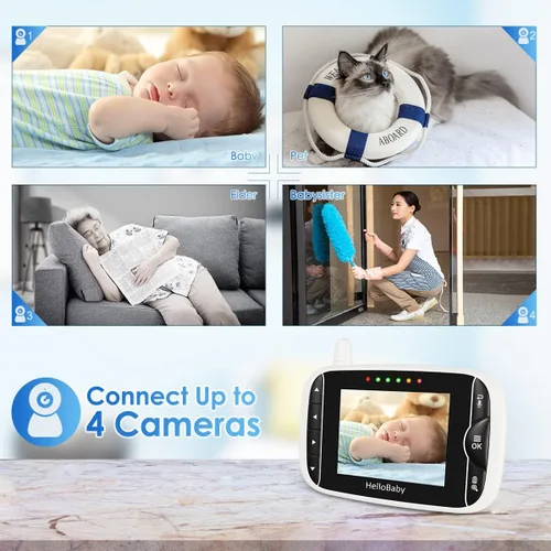 Vista 7 de HelloBaby Monitor de bebé con cámara y audio, pantalla LCD IPS, monitor de video sin WiFi, visión nocturna infrarroja, pantalla de temperatura