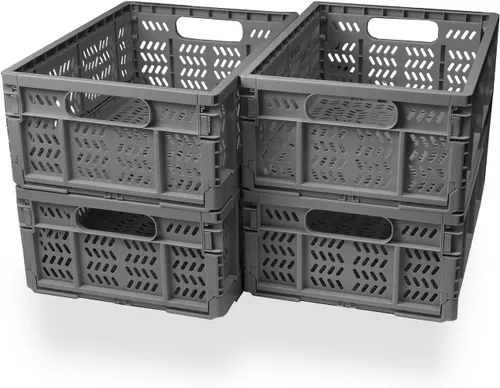 Vista 10 de Paquete de 4 cajas de almacenamiento de plástico, canastas plegables de 20 L, cajas plegables, cestas de almacenamiento y contenedores para negro-4p