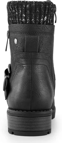 Vista 7 de Hawkwell Botas de combate para mujer, botas de tobillo con hebilla lateral y cremallera