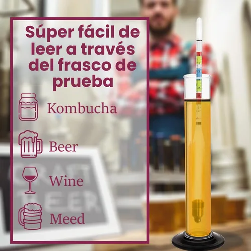 Vista 5 de Fermtech Kit de Hidrómetro de Triple Escala de Vidrio - Prueba ABV, Brix, gravedad para vino, cerveza, hidromiel y kombucha, con paño de microfibra