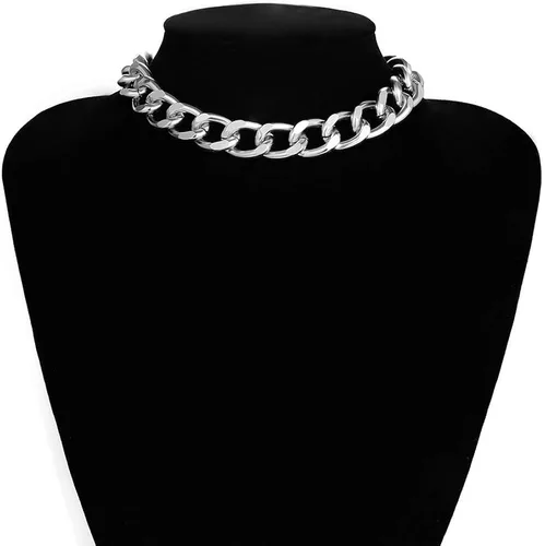 Vista 2 de Daimay Gargantilla de aleación para mujer, cadena gruesa cubana pesada, punk gótico, hip hop, collares de metal - plata, tamaño pequeño, Metal, No