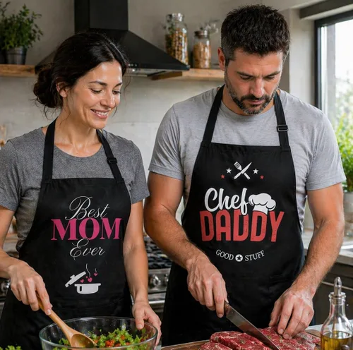 Vista 4 de Divertidos delantales de cocina – Delantal ajustable para barbacoa de chef – 2 bolsillos y correas extralargas Best Mom Ever