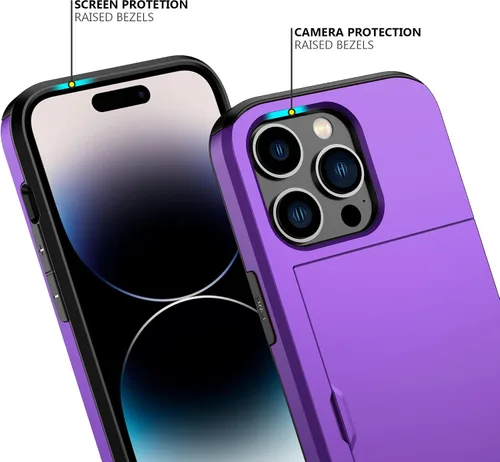 Vista 183 de Nvollnoe - Funda para iPhone 14 con tarjetero [tienda de 5 tarjetas] Negro - Almacenamiento más grande