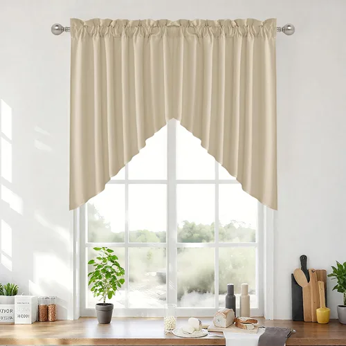 Vista 59 de RYB HOME - Cortinas de café de 24 pulgadas de largo, cortinas cortas de lino traslúcidas para ventana pequeña, cortina de media privacidad con Angora