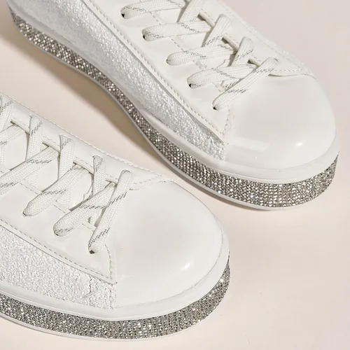 Vista 2 de UUBARIS Zapatillas de tenis con purpurina para mujer, color neón, elegantes, brillantes, con diamantes de imitación, para boda, novia, zapatos