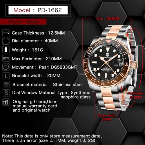 Vista 2 de BY BENYAR Pagani Design Men GMT Automatic Watches-Fashion Stainless Steel Mechanical Watch-Sapphire Glass Lens Watch Men