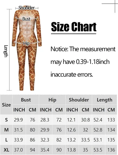 Vista 6 de SEAUR Body de Halloween con estampado 3D de animales para hombres, mujeres y adultos, cosplay, manga larga, con cremallera, disfraz