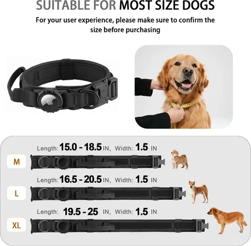 Vista 5 de Collar de perro Airtag mejorado impermeable, ajustable, nailon para entrenamiento con GPS Collar de perro con soporte AirTag, asa de control