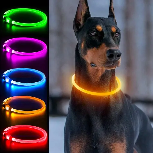 Vista 9 de Collares de perro iluminados, collar de perro Dlitk LED recargable por USB, 1 unidad, collar brillante de poliuretano termoplástico para perros
