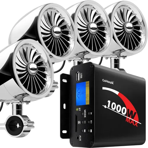Vista 10 de GoHawk Altavoces de motocicleta Bluetooth Sistema de audio de radio TJ4-Q Negro