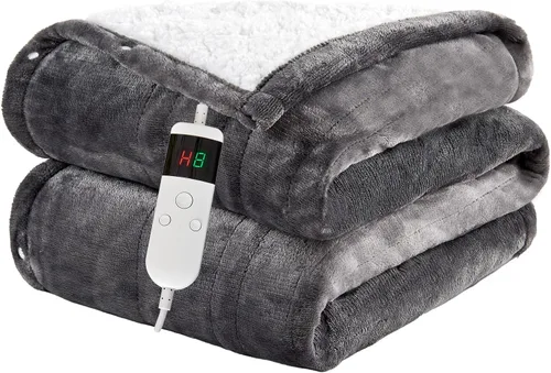 Vista 8 de Electric Blanket Heated Throw, Soft Flannel 50"x60" Heating Blanket with 8 Hours Auto Off 10 Fast Heating Levels Machine Washable Sherpa Heated