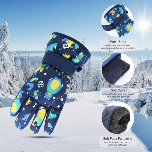 Vista 3 de Caudblor Guantes de esquí para niños, guantes de invierno impermeables para niños y niñas, guantes de invierno aislados para jóvenes de 7 a 12 años
