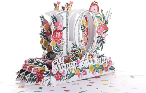 Vista 8 de iGifts And Cards Tarjeta de Felicitación Emergente 3D del Feliz 10º Aniversario Hito - Pareja Perfecta, Matrimonio, Boda, Elegante, Almas Gemelas